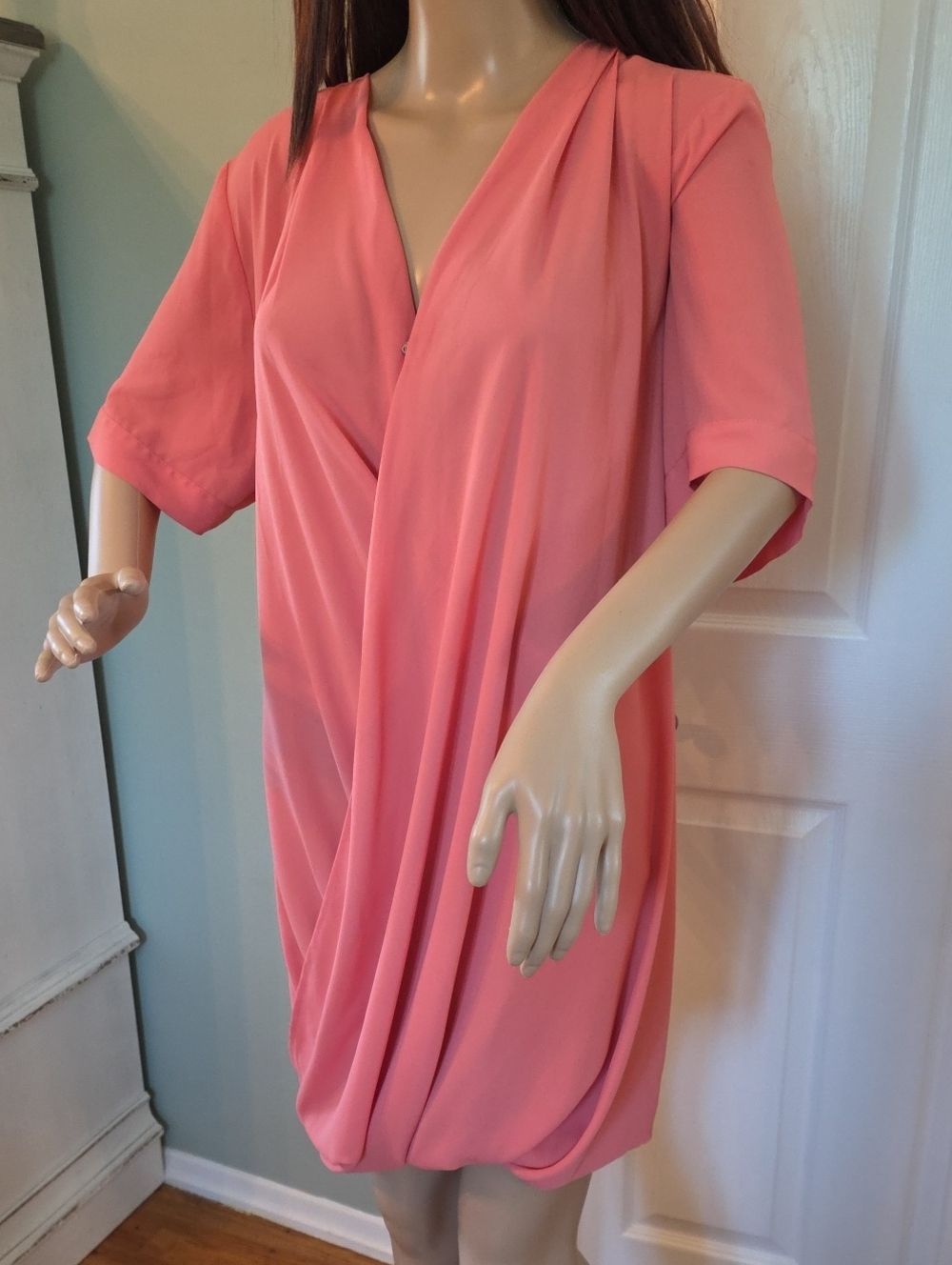 Topshop Summer Coral faux-wrap draped tulip hem Lightweight Crepe Dress 8